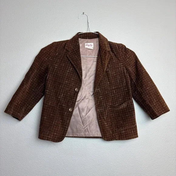 1960s Boys Corduroy Blazer Brown Windowpane Barry Boy Size 6 Vintage Jacket - Picture 5 of 16